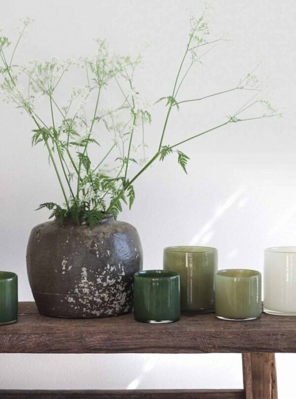 Bytové doplňky Svícen/váza GLASS olive green XS