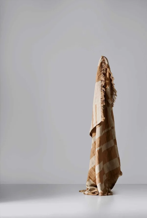 Bytový textil Lněný pléd terracotta/sand
